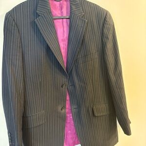 Gray Pinstripe Blazer with Pink Lining